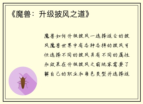 《魔兽：升级披风之道》